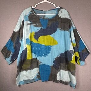 Simply Couture Artsy Gauze Abstract Print Top Women XXXL Lagenlook Italy Cotton